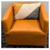 Zup Modern Contemporary INC Orange Leather Armchair with Accent Pillow