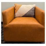 Zup Modern Contemporary INC Orange Leather Armchair with Accent Pillow
