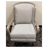 Sam Moore Armchair - Houndstooth Upholstery & Taupe Frame & Nailhead Trim
