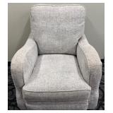 Sam Moore Armchair - Upholstered Gray Textured Fabric, Wood Turned Legs
