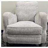 Sam Moore Armchair - Upholstered Gray Textured Fabric, Wood Turned Legs