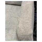 Sam Moore Armchair - Upholstered Gray Textured Fabric, Wood Turned Legs