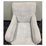 Sam Moore Armchair - Upholstered Gray Textured Fabric, Wood Turned Legs