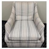 Armchair Gray Stripe Upholstery Cushioned Seat Tall Back with Rolled Arms
