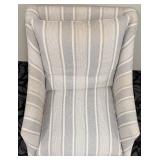 Armchair Gray Stripe Upholstery Cushioned Seat Tall Back with Rolled Arms