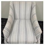 Armchair Gray Stripe Upholstery Cushioned Seat Tall Back with Rolled Arms