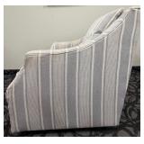 Armchair Gray Stripe Upholstery Cushioned Seat Tall Back with Rolled Arms
