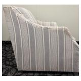 Armchair Gray Stripe Upholstery Cushioned Seat Tall Back with Rolled Arms
