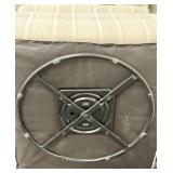 Armchair Gray Stripe Upholstery Cushioned Seat Tall Back with Rolled Arms