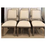 Dining Chairs - Set of 6 Upholstered, Wood Frame, Light Beige Fabric, Weathered Finish