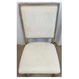 Dining Chairs - Set of 6 Upholstered, Wood Frame, Light Beige Fabric, Weathered Finish