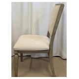Dining Chairs - Set of 6 Upholstered, Wood Frame, Light Beige Fabric, Weathered Finish
