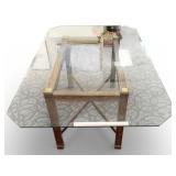 Antique-Style Carved Wood Base Dining Table with Glass Top