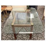 Antique-Style Carved Wood Base Dining Table with Glass Top