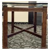 Antique-Style Carved Wood Base Dining Table with Glass Top