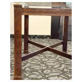 Antique-Style Carved Wood Base Dining Table with Glass Top