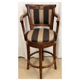 Bar Stools Set of 4 - Vintage Wood with Striped Upholstery