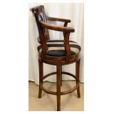 Bar Stools Set of 4 - Vintage Wood with Striped Upholstery