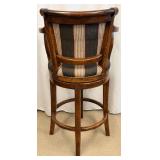 Bar Stools Set of 4 - Vintage Wood with Striped Upholstery