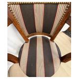 Bar Stools Set of 4 - Vintage Wood with Striped Upholstery