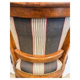 Bar Stools Set of 4 - Vintage Wood with Striped Upholstery