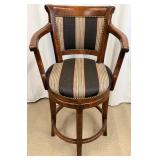 Bar Stools Set of 4 - Vintage Wood with Striped Upholstery