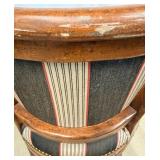 Bar Stools Set of 4 - Vintage Wood with Striped Upholstery