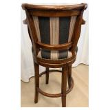 Bar Stools Set of 4 - Vintage Wood with Striped Upholstery