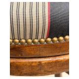 Bar Stools Set of 4 - Vintage Wood with Striped Upholstery