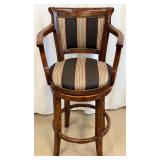 Bar Stools Set of 4 - Vintage Wood with Striped Upholstery