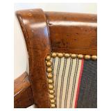 Bar Stools Set of 4 - Vintage Wood with Striped Upholstery