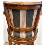 Bar Stools Set of 4 - Vintage Wood with Striped Upholstery