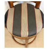 Bar Stools Set of 4 - Vintage Wood with Striped Upholstery