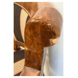 Bar Stools Set of 4 - Vintage Wood with Striped Upholstery