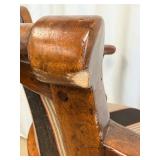 Bar Stools Set of 4 - Vintage Wood with Striped Upholstery