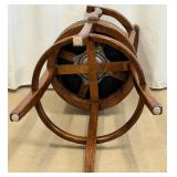 Bar Stools Set of 4 - Vintage Wood with Striped Upholstery