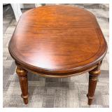Oval Dining Table with Turned Legs - 2 Additional Table Leafs and Table Top Protector