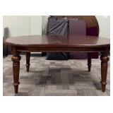 Oval Dining Table with Turned Legs - 2 Additional Table Leafs and Table Top Protector