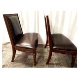 Thomasville Leather Dining Chairs Pair - Nailhead Trim & Carved Wood Legs (Set of 2 - matching lots 64 & 65)