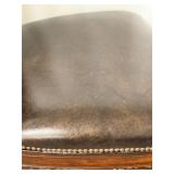 Thomasville Leather Dining Chairs Pair - Nailhead Trim & Carved Wood Legs (Set of 2 - matching lots 64 & 65)