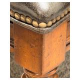 Thomasville Leather Dining Chairs Pair - Nailhead Trim & Carved Wood Legs (Set of 2 - matching lots 64 & 65)