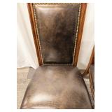 Thomasville Leather Dining Chairs Pair - Nailhead Trim & Carved Wood Legs (Set of 2 - matching lots 63 & 65)