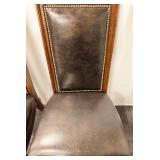 Thomasville Leather Dining Chairs Pair - Nailhead Trim & Carved Wood Legs (Set of 2 - matching lots 63 & 65)
