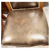 Thomasville Leather Dining Chairs Pair - Nailhead Trim & Carved Wood Legs (Set of 2 - matching lots 63 & 65)