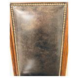 Thomasville Leather Dining Chairs Pair - Nailhead Trim & Carved Wood Legs (Set of 2 - matching lots 63 & 65)