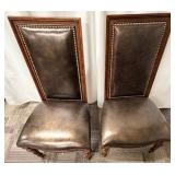 Thomasville Leather Dining Chairs Pair - Nailhead Trim & Carved Wood Legs (Set of 2 - matching lots 63 & 64)