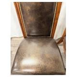 Thomasville Leather Dining Chairs Pair - Nailhead Trim & Carved Wood Legs (Set of 2 - matching lots 63 & 64)