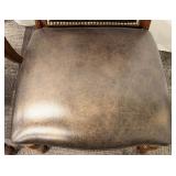Thomasville Leather Dining Chairs Pair - Nailhead Trim & Carved Wood Legs (Set of 2 - matching lots 63 & 64)