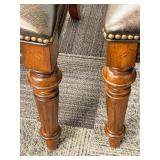 Thomasville Leather Dining Chairs Pair - Nailhead Trim & Carved Wood Legs (Set of 2 - matching lots 63 & 64)
