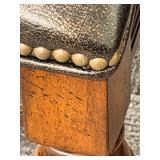 Thomasville Leather Dining Chairs Pair - Nailhead Trim & Carved Wood Legs (Set of 2 - matching lots 63 & 64)